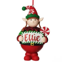 Personalised Girl Elf with Lollipop Christmas Ornament Outlet