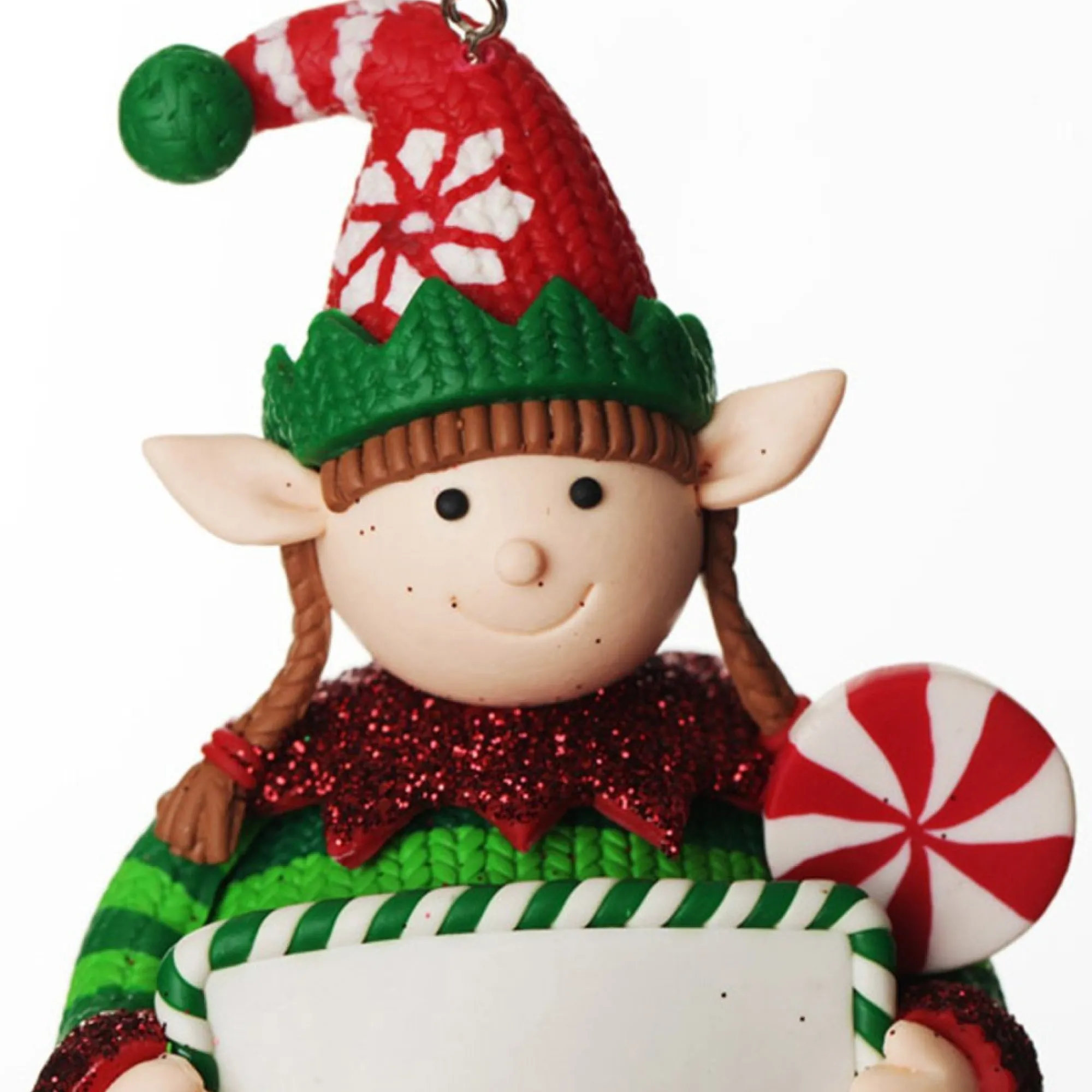 Personalised Girl Elf with Lollipop Christmas Ornament Outlet