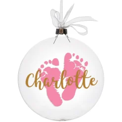 Personalised Glass Disc Bauble with Baby Footprints Hot