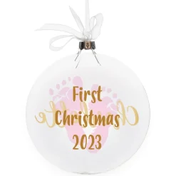 Personalised Glass Disc Bauble with Baby Footprints Hot