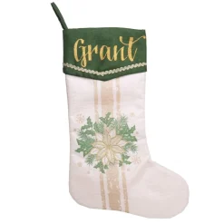 Personalised Green and Gold Poinsettia Christmas Stocking Best Sale