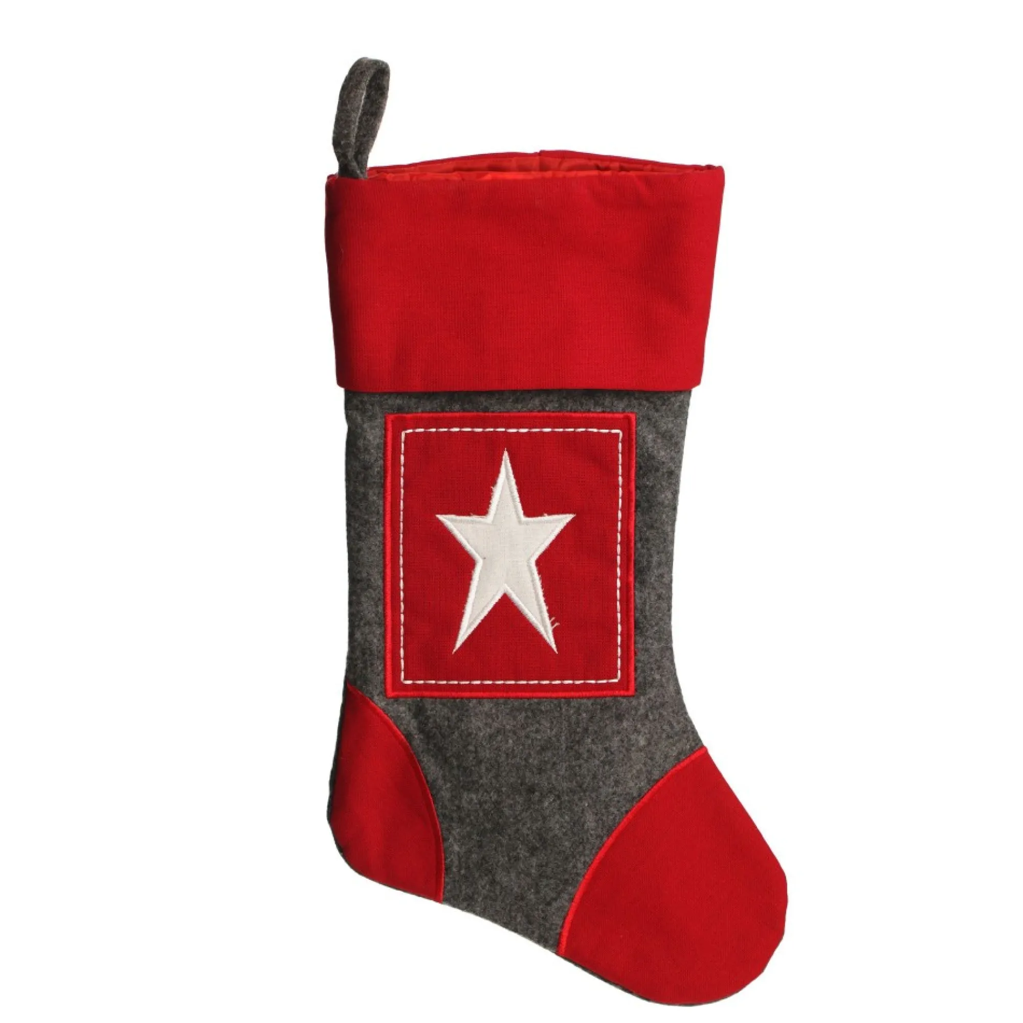 Personalised Grey & Red Star Felt Christmas Stocking Outlet