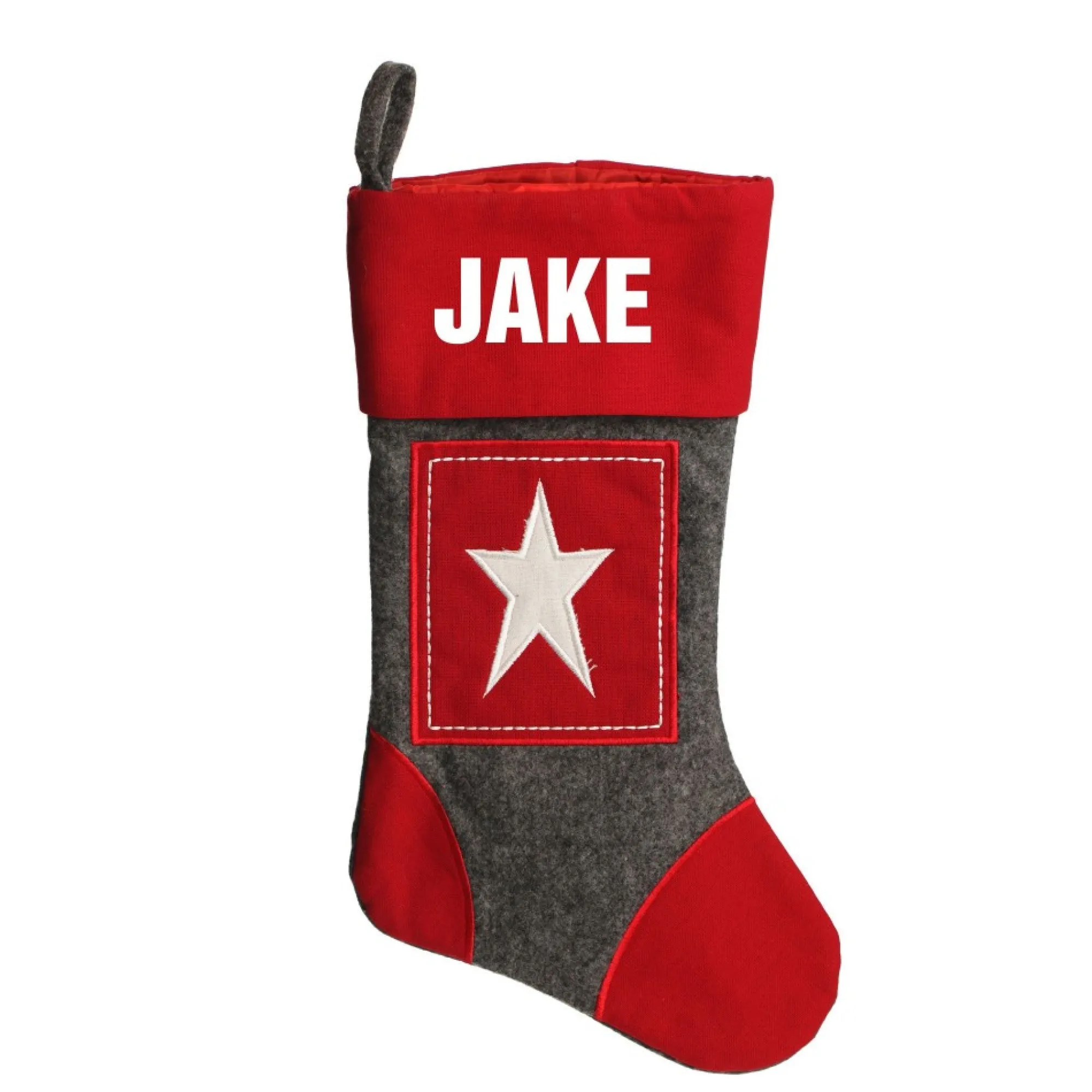 Personalised Grey & Red Star Felt Christmas Stocking Outlet