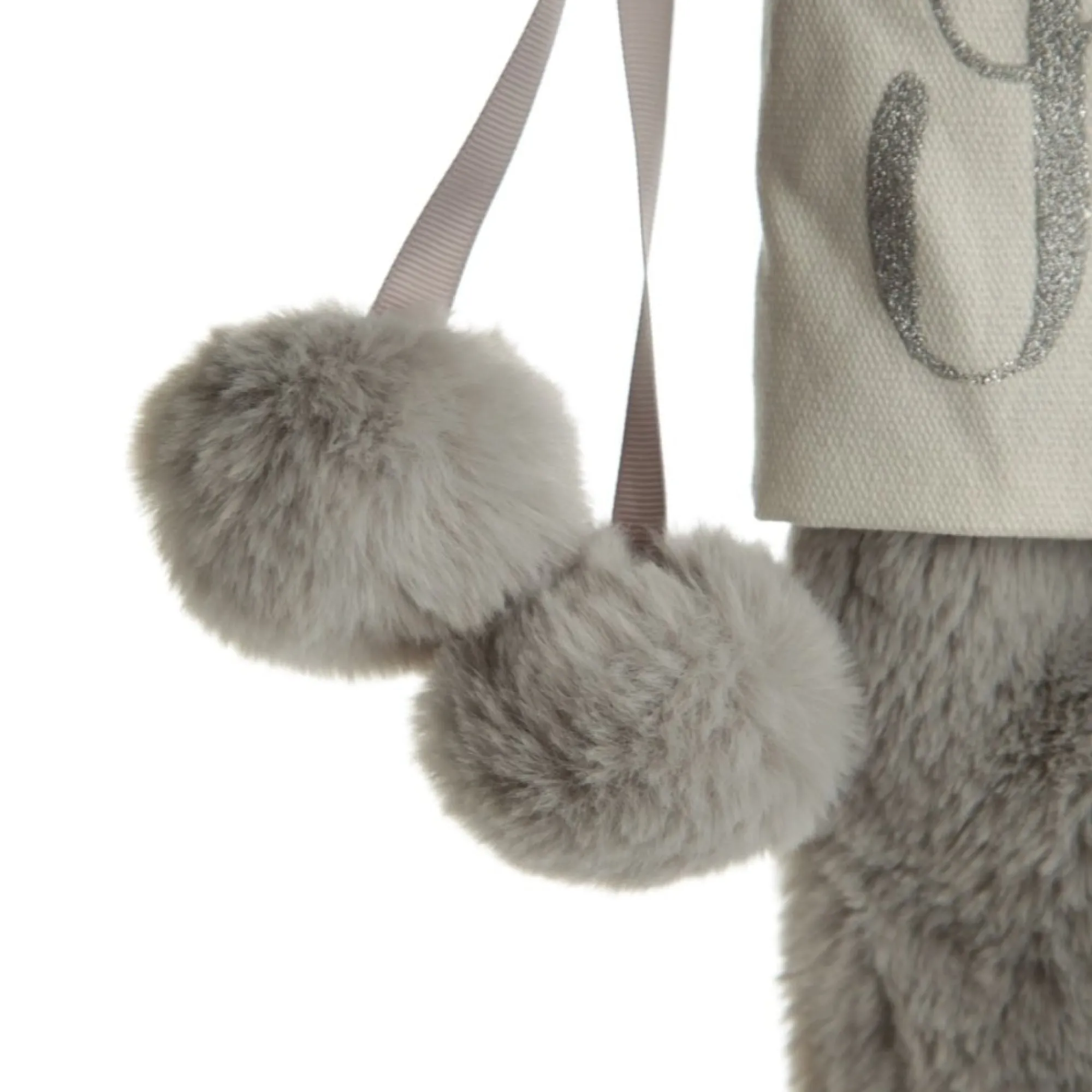 Personalised Grey Fur Christmas Stocking with Pom Poms Store