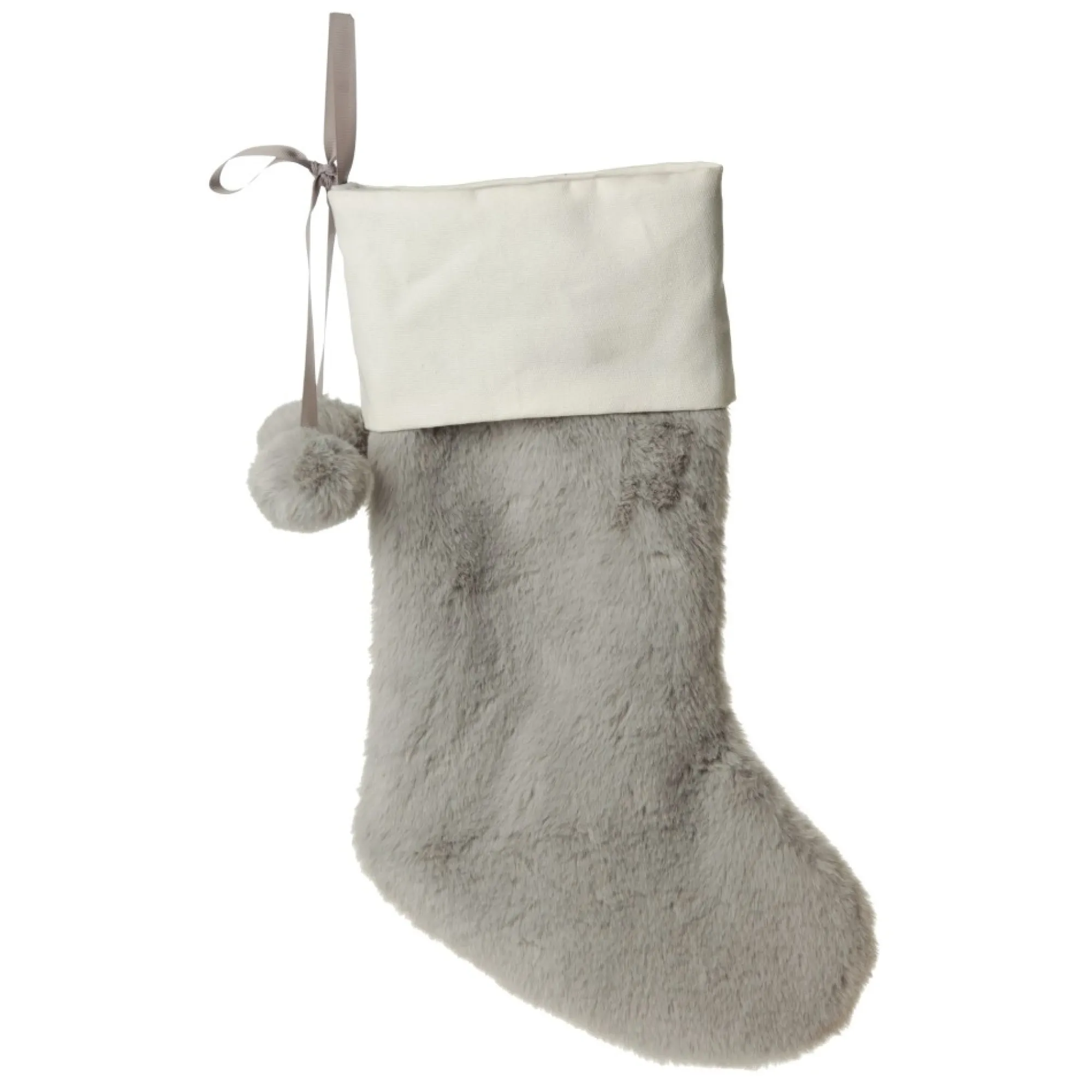 Personalised Grey Fur Christmas Stocking with Pom Poms Store