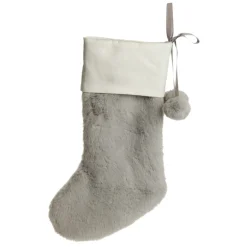 Personalised Grey Fur Christmas Stocking with Pom Poms Store