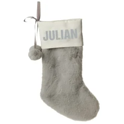 Personalised Grey Fur Christmas Stocking with Pom Poms Store