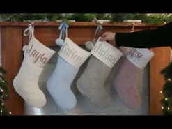 Personalised Grey Fur Christmas Stocking with Pom Poms Store