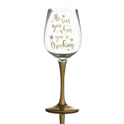 Personalised 'He Sees you When You're Drinking' Wine Glass - Gold Stem Best Sale