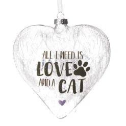 Personalised Icicle Glass Heart - All i need is Love and a Cat Clearance