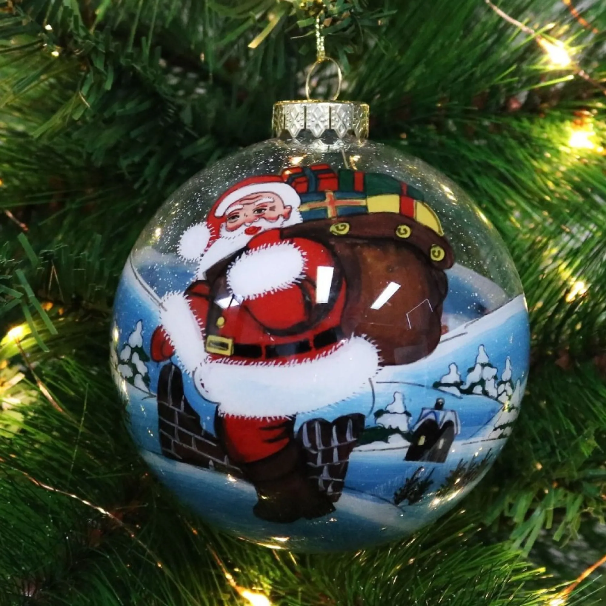 Personalised Inside Painted Santa with Sack Christmas Bauble Cheap