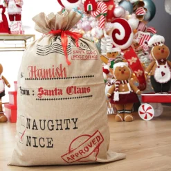 Personalised Jute Naughty or Nice Santa Sack Online