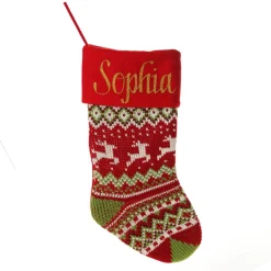 Personalised Knitted Reindeer Christmas Stocking - Red Cuff Online