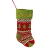 Personalised Knitted Tree Christmas Stocking - Green Cuff New
