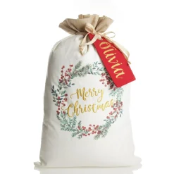 Personalised Merry Christmas Wreath Santa Sack Outlet