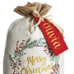Personalised Merry Christmas Wreath Santa Sack Outlet
