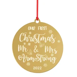 Personalised Our First Christmas as Mr and Mrs Etched Christmas Decoration Discount