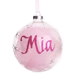 Personalised Pink Feather Clear Glass Christmas Bauble Online