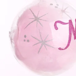 Personalised Pink Feather Clear Glass Christmas Bauble Online