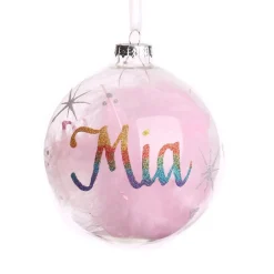 Personalised Pink Feather Clear Glass Christmas Bauble Online