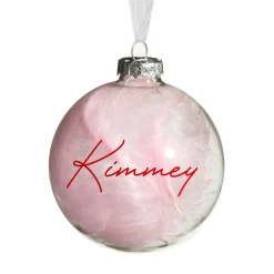 Personalised Pink Feather Clear Glass Christmas Bauble Online
