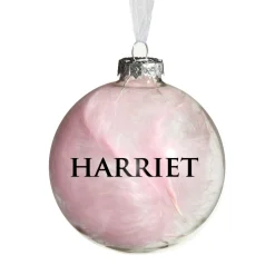 Personalised Pink Feather Clear Glass Christmas Bauble Online