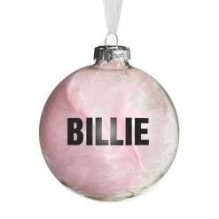 Personalised Pink Feather Clear Glass Christmas Bauble Online
