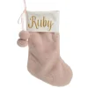 Personalised Pink Fur Christmas Stocking with Pom Poms Sale