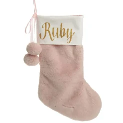 Personalised Pink Fur Christmas Stocking with Pom Poms Sale
