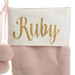 Personalised Pink Fur Christmas Stocking with Pom Poms Sale