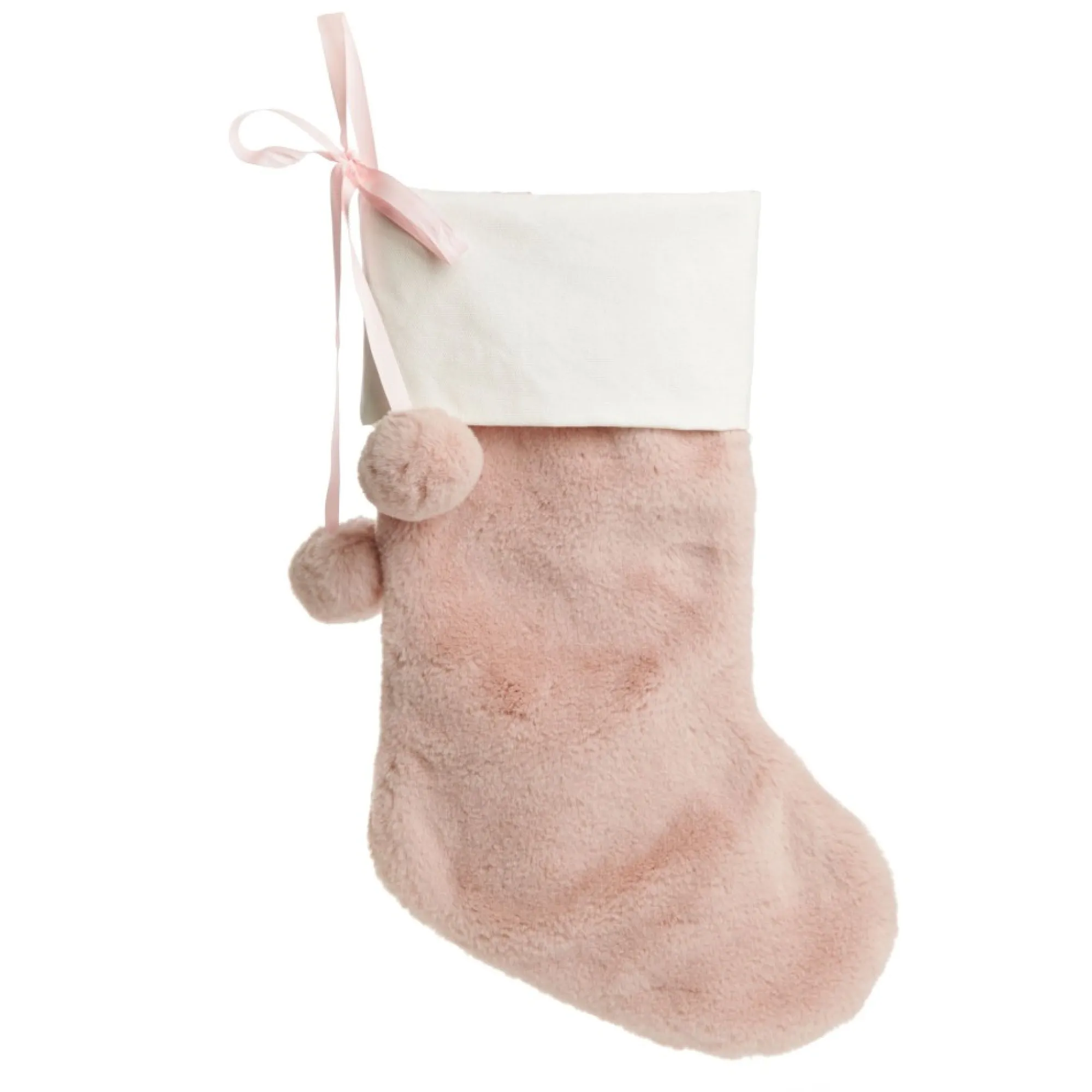 Personalised Pink Fur Christmas Stocking with Pom Poms Sale