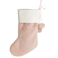 Personalised Pink Fur Christmas Stocking with Pom Poms Sale