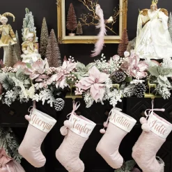 Personalised Pink Fur Christmas Stocking with Pom Poms Sale