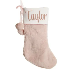 Personalised Pink Fur Christmas Stocking with Pom Poms Sale