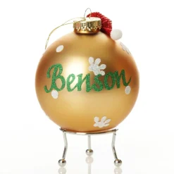 Personalised Pug Dog with Santa Hat Gold Christmas Bauble Cheap