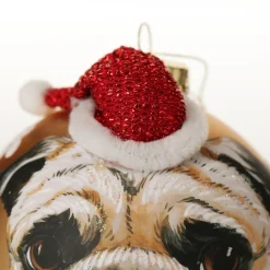 Personalised Pug Dog with Santa Hat Gold Christmas Bauble Cheap