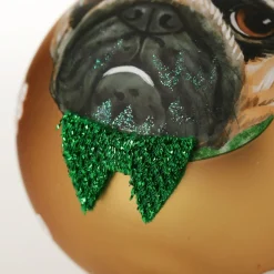 Personalised Pug Dog with Santa Hat Gold Christmas Bauble Cheap