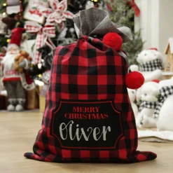 Personalised Red and Black Buffalo Check Christmas Santa Sack Flash Sale