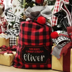 Personalised Red and Black Buffalo Check Christmas Santa Sack Flash Sale