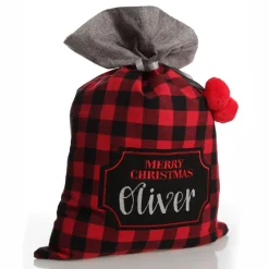 Personalised Red and Black Buffalo Check Christmas Santa Sack Flash Sale