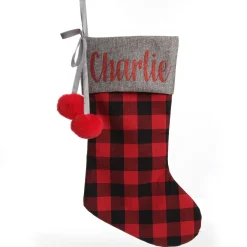 Personalised Red and Black Buffalo Check Christmas Stocking Hot