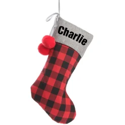 Personalised Red and Black Buffalo Check Christmas Stocking Hot