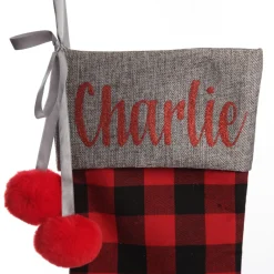 Personalised Red and Black Buffalo Check Christmas Stocking Hot