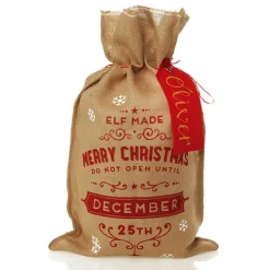 Personalised Red Linen Santa Sack Tag Discount