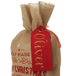 Personalised Red Linen Santa Sack Tag Discount