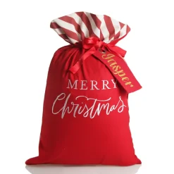 Personalised Red Merry Christmas Santa Sack with Candy Cane Stripe Trim New