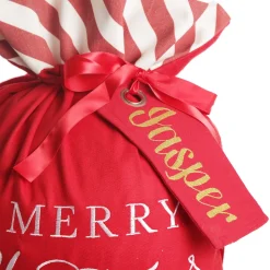 Personalised Red Merry Christmas Santa Sack with Candy Cane Stripe Trim New