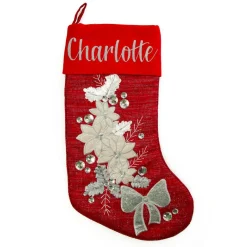 Personalised Red Poinsettia Christmas Stocking Discount