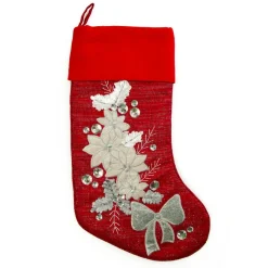 Personalised Red Poinsettia Christmas Stocking Discount