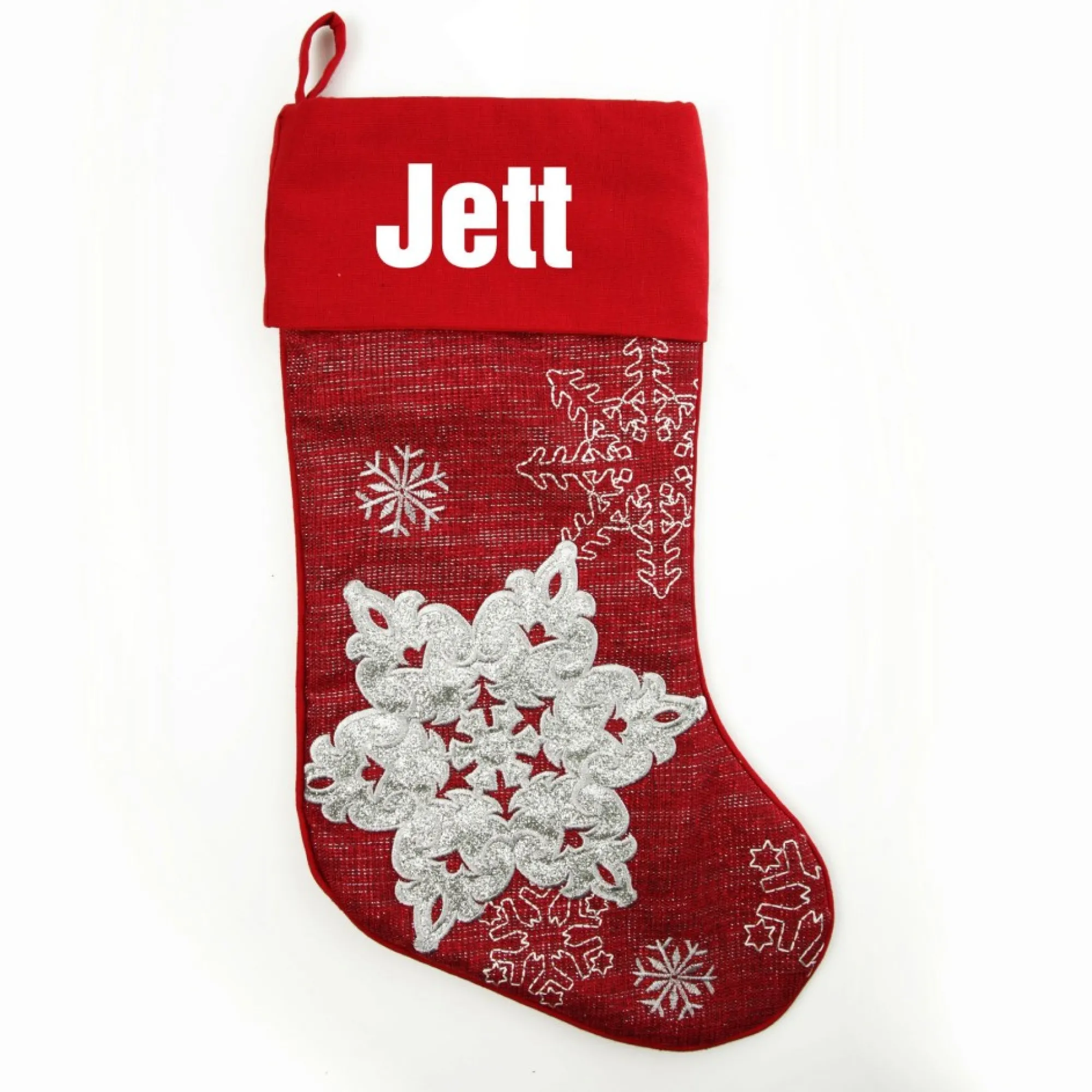 Personalised Red Snowflake Christmas Stocking Clearance